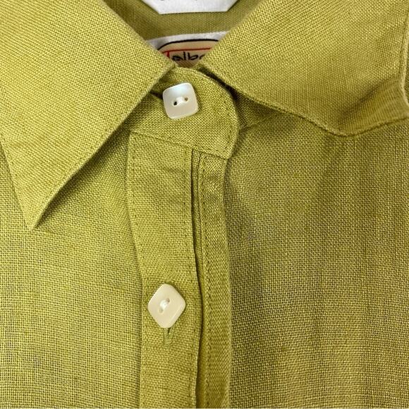 Talbots Chartreuse Irish Linen Button Up 3/4 Sleeve Shirt Green-Yellow Top 8 - Picture 2 of 5